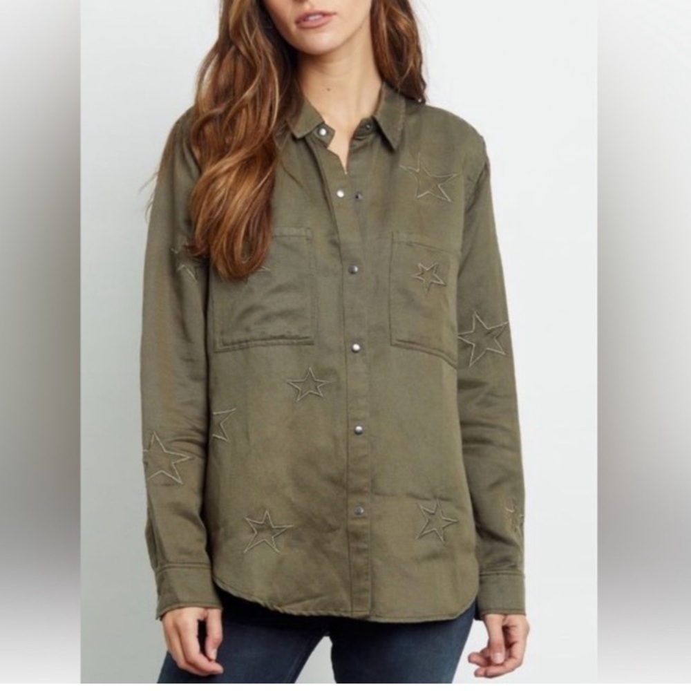 Rails Marcel Shirt Olive Embroidered Stars Small Long sleeves Snap Button Up